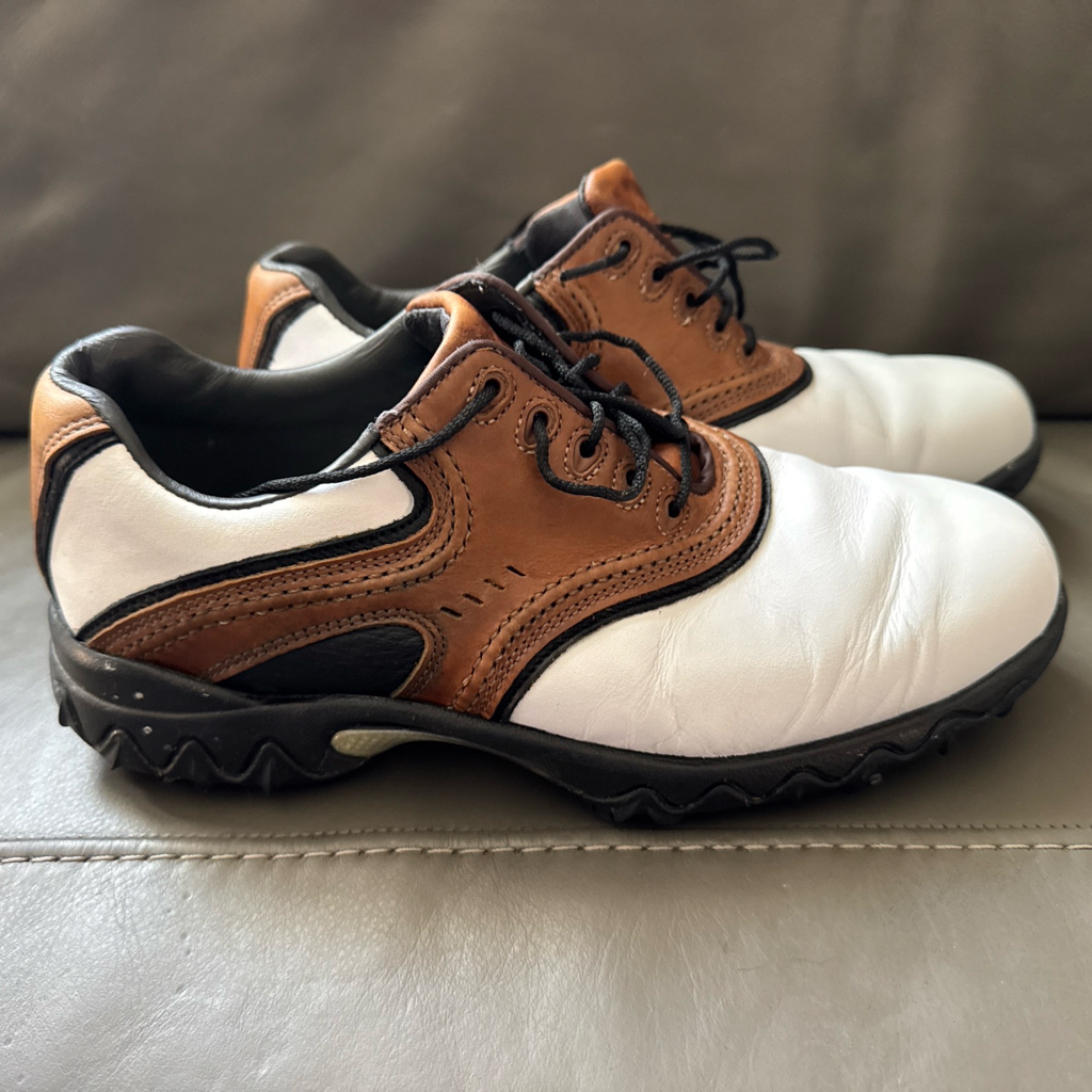 Footjoy Contour Golf Shoes Fj#54002 (White/Brown/Black) Men's Size 7 Preppy